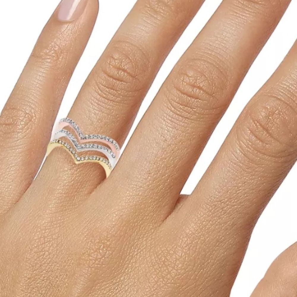 I.N.C International Concepts  Two-Tone 2-Pc Set Crystal Chevron Stackable Rings - Picture 2 of 6